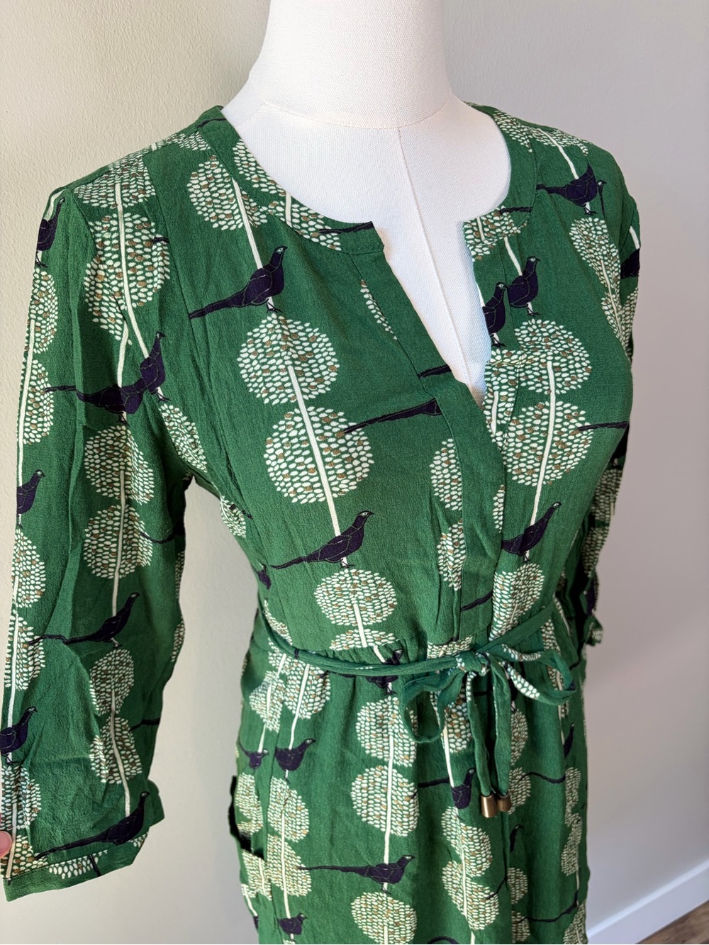 Maeve Green Devery Birds Novelty Print Tunic Shirt Dress - Picture 4 of 13